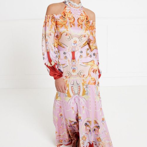 Marvelloush Print Cold Shoulder Dress - Rose Pink