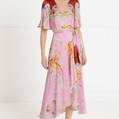 Marvelloush Print Wrap Dress - Rose Pink