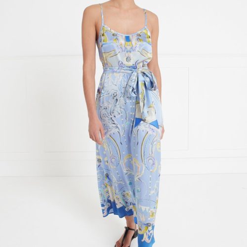 Marvelloush Print Slip Dress - Vista Blue