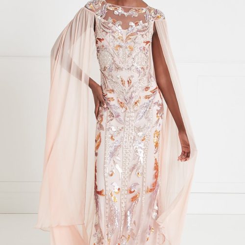 Marvelloush Embellished Cape Gown - Rosewater