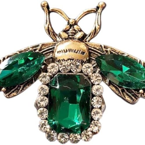 Gold Rhinestone Bee Brooch Pin for Women Men Fashion Crystal Vintage Green CZ Emerald Insect Animal Brooches Lapel Pins Dainty Dress Accessories Jewelry Boutonniere Corsage for Hat Bag Suit Tie